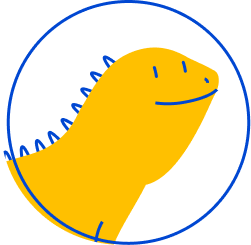 Pet Supermarket Peticon of a reptile, depicted in a simple, stylized yellow design within a blue circle.